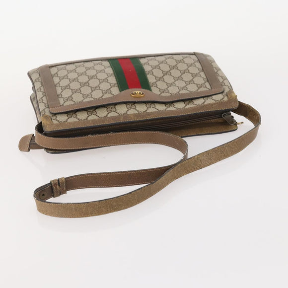 GUCCI GG Supreme Web Sherry Line Bag PVC Beige Gold 14 02 013 Auth INZ070
