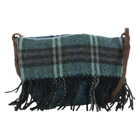 BURBERRY Nova Check Blue Label Shoulder Bag Wool Navy Auth INZ074A