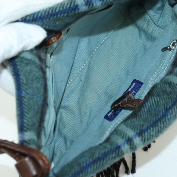 BURBERRY Nova Check Blue Label Shoulder Bag Wool Navy Auth INZ074A