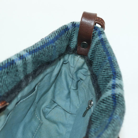 BURBERRY Nova Check Blue Label Shoulder Bag Wool Navy Auth INZ074A