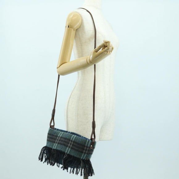 BURBERRY Nova Check Blue Label Shoulder Bag Wool Navy Auth INZ074A