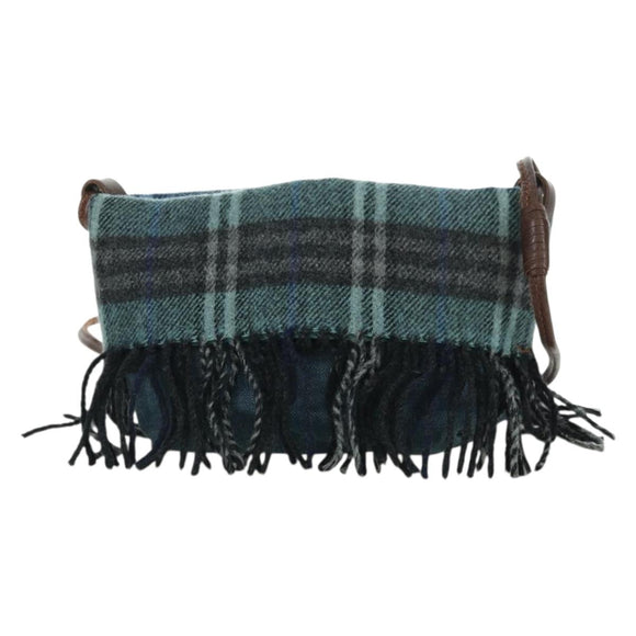 BURBERRY Nova Check Blue Label Shoulder Bag Wool Navy Auth INZ074A