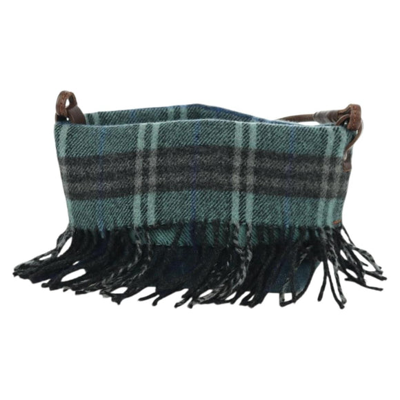 BURBERRY Nova Check Blue Label Shoulder Bag Wool Navy Auth INZ074A