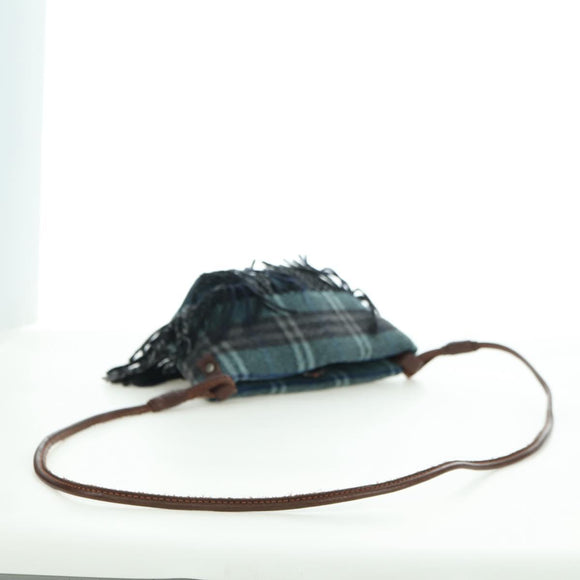 BURBERRY Nova Check Blue Label Shoulder Bag Wool Navy Auth INZ074A