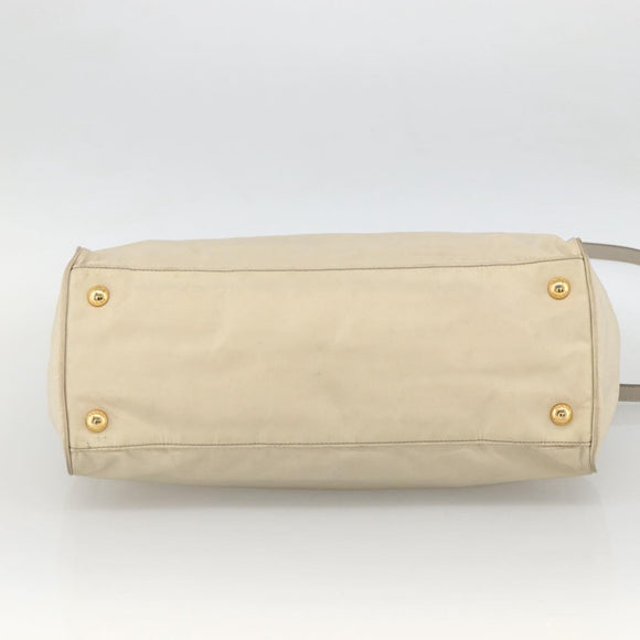 PRADA Hand Bag Nylon 2way Beige Gold Auth INZ076A
