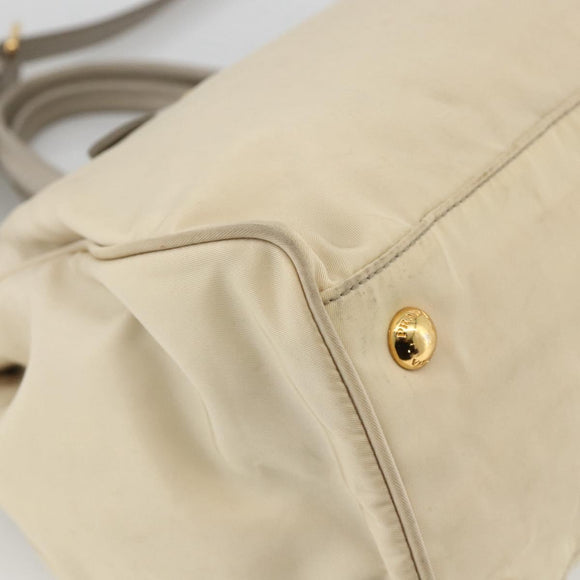 PRADA Hand Bag Nylon 2way Beige Gold Auth INZ076A