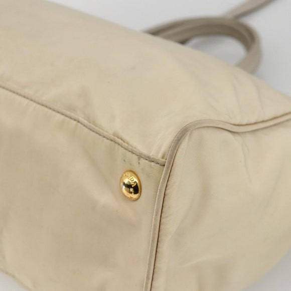 PRADA Hand Bag Nylon 2way Beige Gold Auth INZ076A