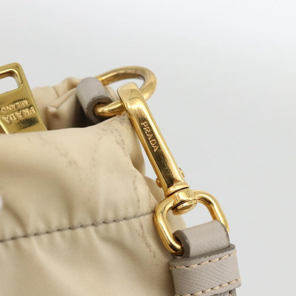 PRADA Hand Bag Nylon 2way Beige Gold Auth INZ076A