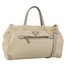 PRADA Hand Bag Nylon 2way Beige Gold Auth INZ076A-1