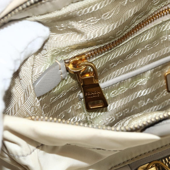PRADA Hand Bag Nylon 2way Beige Gold Auth INZ076A