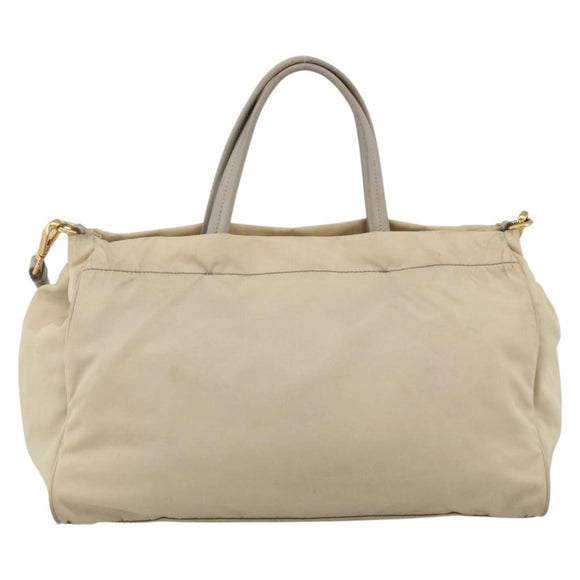 PRADA Hand Bag Nylon 2way Beige Gold Auth INZ076A