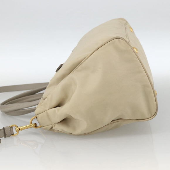 PRADA Hand Bag Nylon 2way Beige Gold Auth INZ076A
