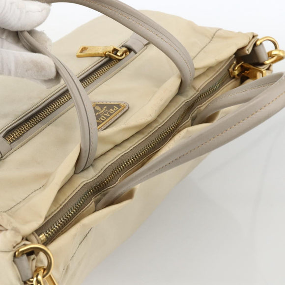 PRADA Hand Bag Nylon 2way Beige Gold Auth INZ076A