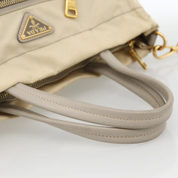 PRADA Hand Bag Nylon 2way Beige Gold Auth INZ076A
