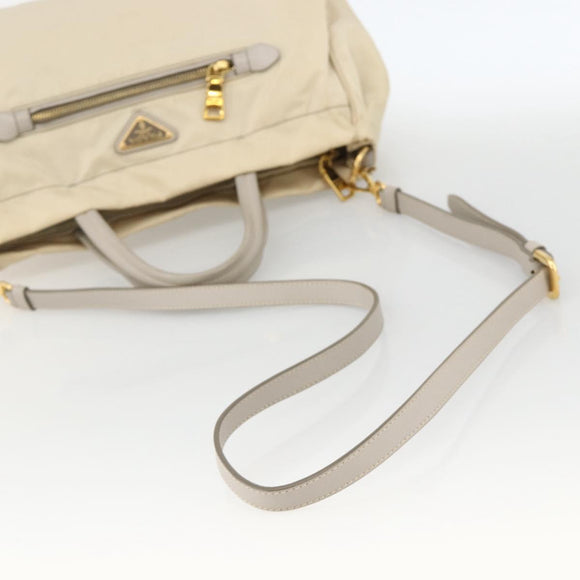 PRADA Hand Bag Nylon 2way Beige Gold Auth INZ076A