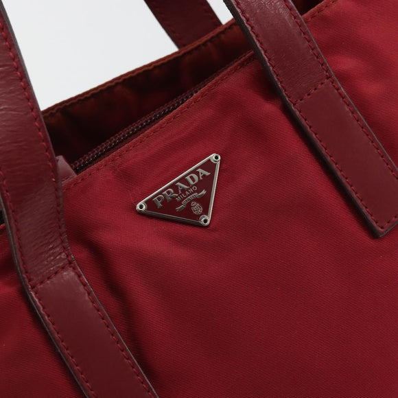 PRADA Hand Bag Nylon Red Silver Auth INZ081