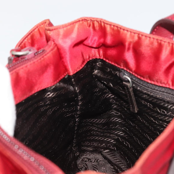 PRADA Hand Bag Nylon Red Silver Auth INZ081