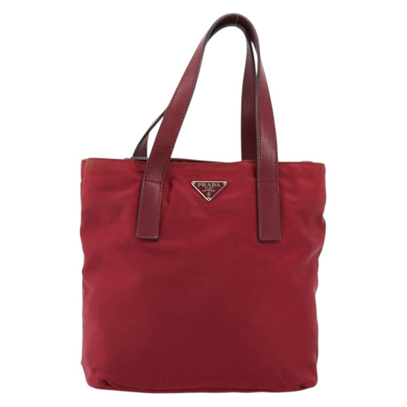 PRADA Hand Bag Nylon Red Silver Auth INZ081