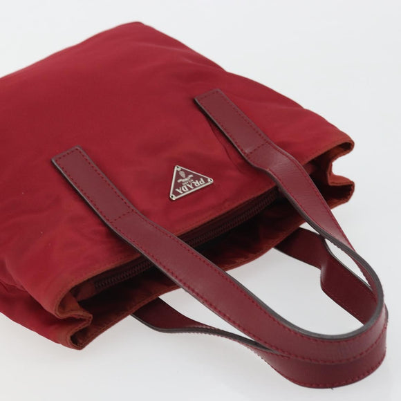 PRADA Hand Bag Nylon Red Silver Auth INZ081