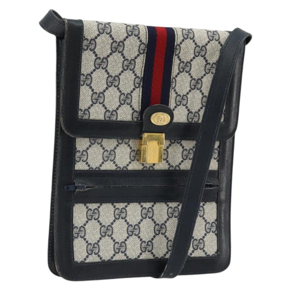 GUCCI GG Supreme Sherry Line Shoulder Bag PVC Navy Gold Auth INZ082