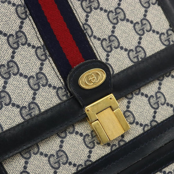GUCCI GG Supreme Sherry Line Shoulder Bag PVC Navy Gold Auth INZ082