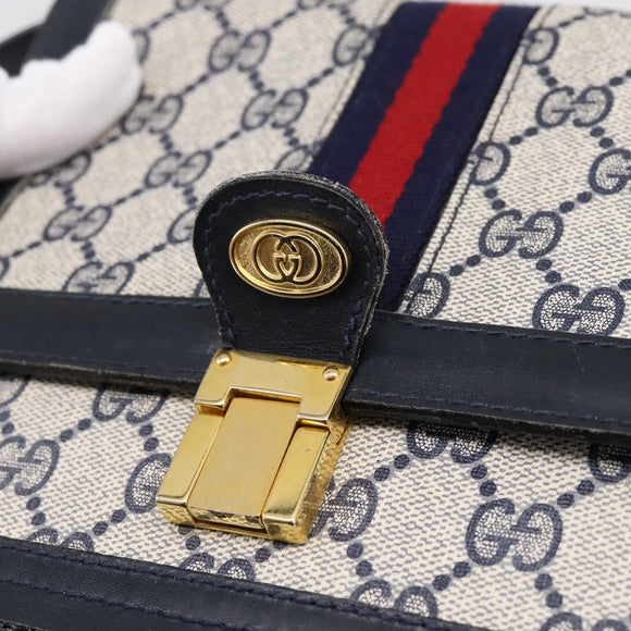 GUCCI GG Supreme Sherry Line Shoulder Bag PVC Navy Gold Auth INZ082