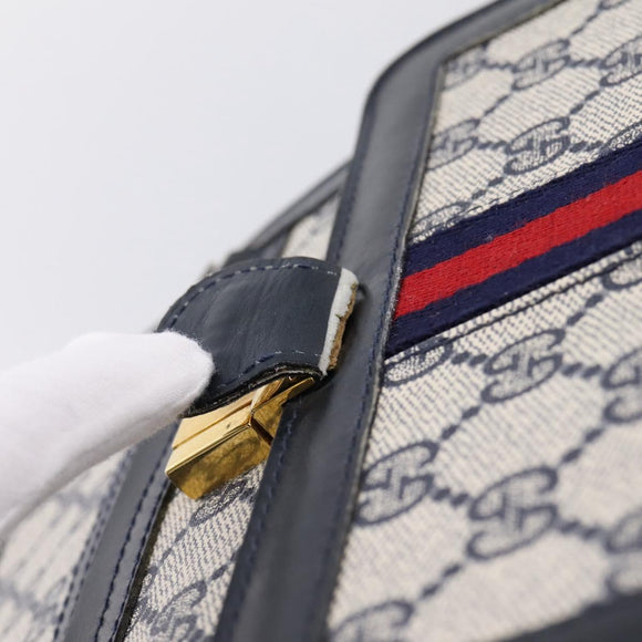 GUCCI GG Supreme Sherry Line Shoulder Bag PVC Navy Gold Auth INZ082