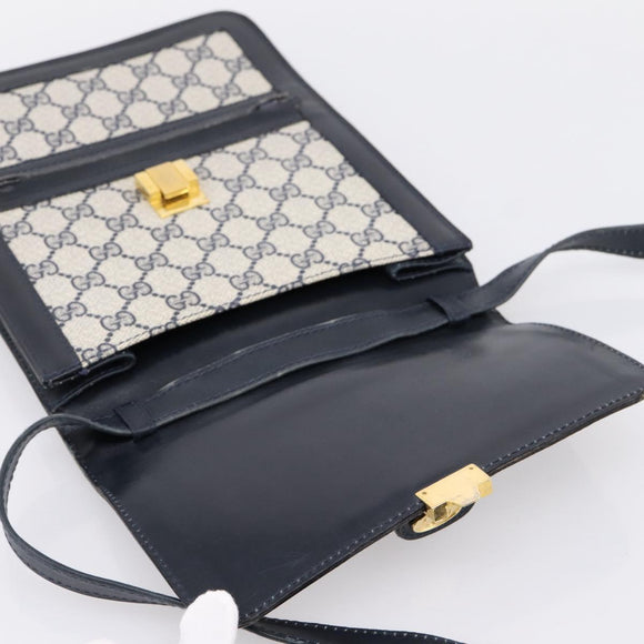 GUCCI GG Supreme Sherry Line Shoulder Bag PVC Navy Gold Auth INZ082