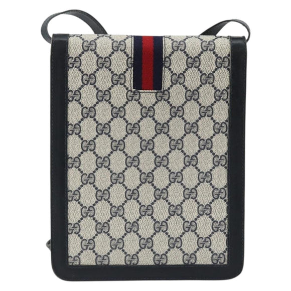 GUCCI GG Supreme Sherry Line Shoulder Bag PVC Navy Gold Auth INZ082