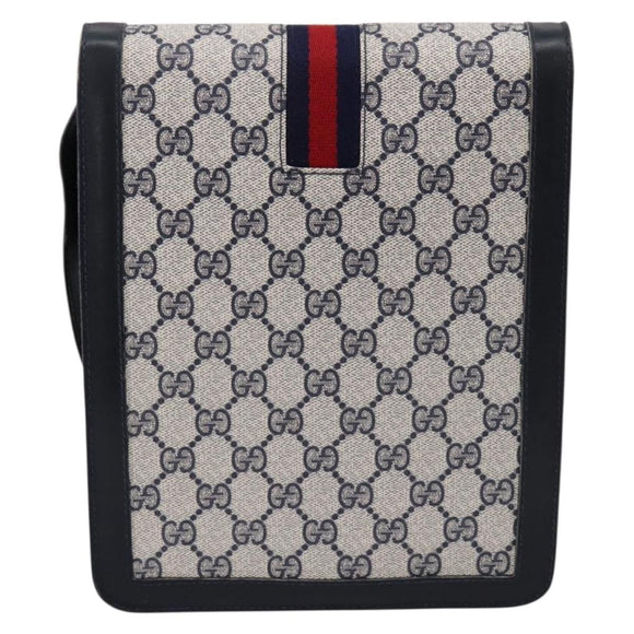 GUCCI GG Supreme Sherry Line Shoulder Bag PVC Navy Gold Auth INZ082