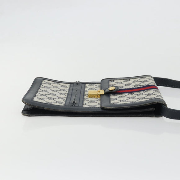 GUCCI GG Supreme Sherry Line Shoulder Bag PVC Navy Gold Auth INZ082