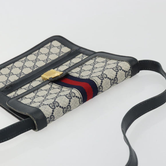 GUCCI GG Supreme Sherry Line Shoulder Bag PVC Navy Gold Auth INZ082