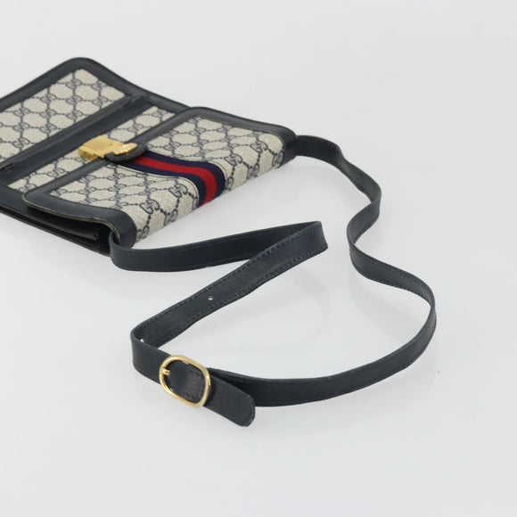 GUCCI GG Supreme Sherry Line Shoulder Bag PVC Navy Gold Auth INZ082