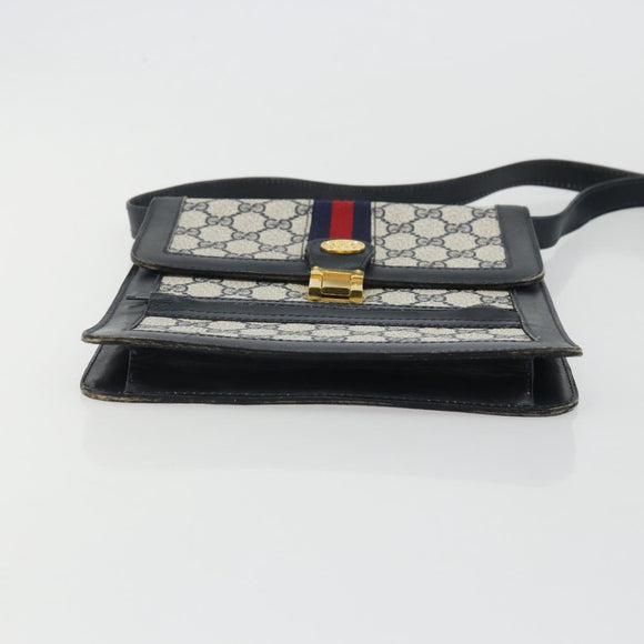 GUCCI GG Supreme Sherry Line Shoulder Bag PVC Navy Gold Auth INZ082