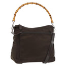 GUCCI Bamboo Hand Bag Nylon 2way Brown Silver 000 2404 0509 Auth INZ083-1