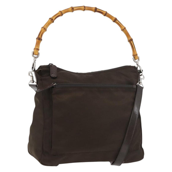 GUCCI Bamboo Hand Bag Nylon 2way Brown Silver 000 2404 0509 Auth INZ083