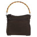 GUCCI Bamboo Hand Bag Nylon 2way Brown Silver 000 2404 0509 Auth INZ083-13