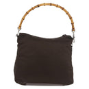 GUCCI Bamboo Hand Bag Nylon 2way Brown Silver 000 2404 0509 Auth INZ083-2