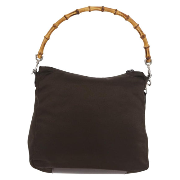 GUCCI Bamboo Hand Bag Nylon 2way Brown Silver 000 2404 0509 Auth INZ083
