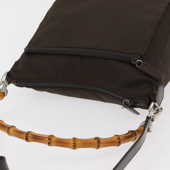 GUCCI Bamboo Hand Bag Nylon 2way Brown Silver 000 2404 0509 Auth INZ083