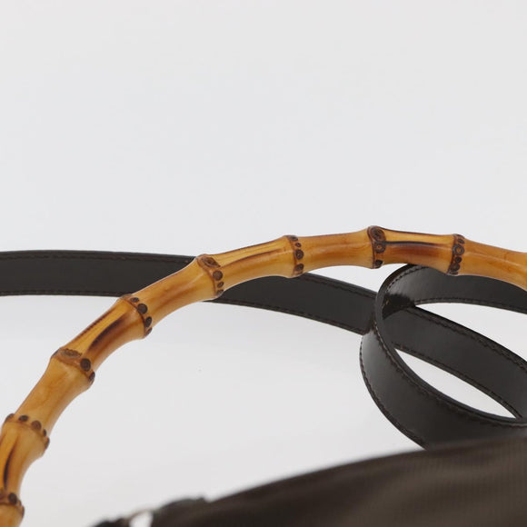 GUCCI Bamboo Hand Bag Nylon 2way Brown Silver 000 2404 0509 Auth INZ083