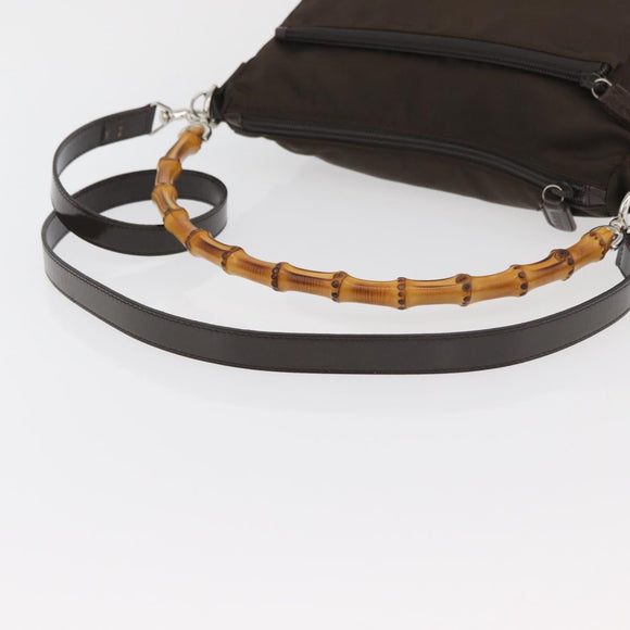 GUCCI Bamboo Hand Bag Nylon 2way Brown Silver 000 2404 0509 Auth INZ083