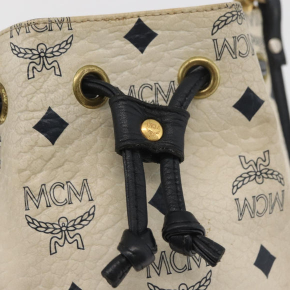 MCM Vicetos Logogram Shoulder Bag PVC White Gold Auth INZ084
