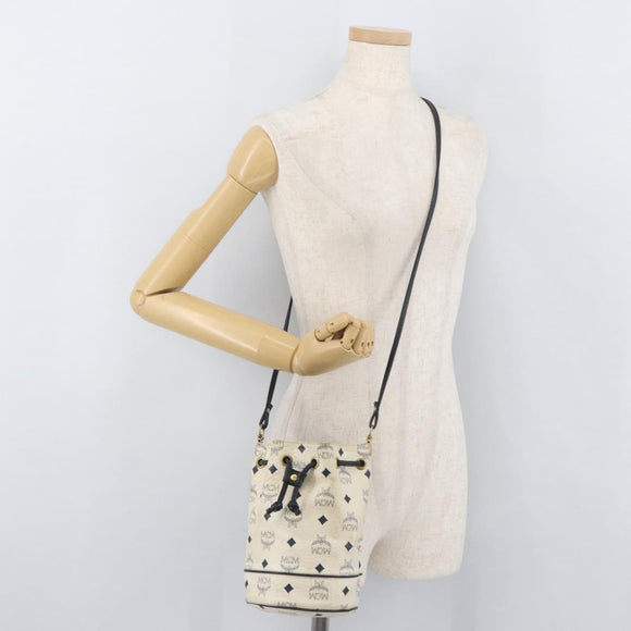 MCM Vicetos Logogram Shoulder Bag PVC White Gold Auth INZ084