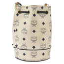 MCM Vicetos Logogram Shoulder Bag PVC White Gold Auth INZ084-2