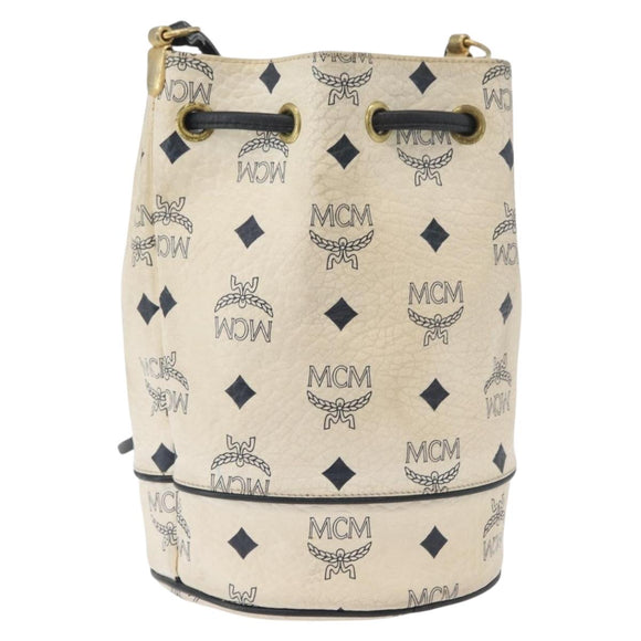 MCM Vicetos Logogram Shoulder Bag PVC White Gold Auth INZ084