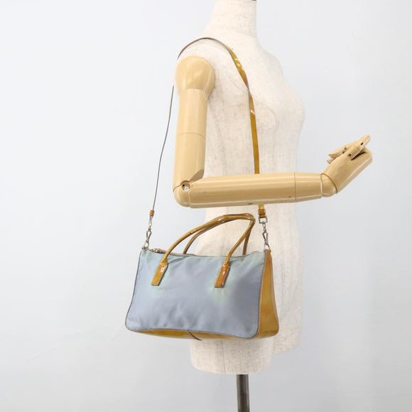 PRADA Hand Bag Nylon 2way Light Blue Silver Auth INZ088