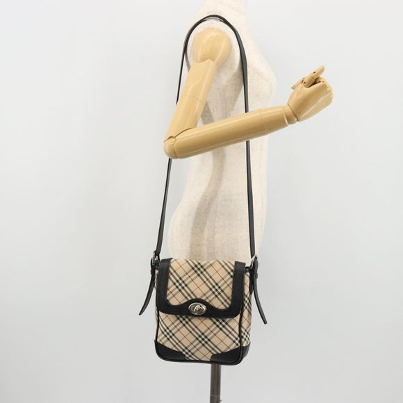 BURBERRY Nova Check Shoulder Bag Canvas Beige Silver Auth INZ091