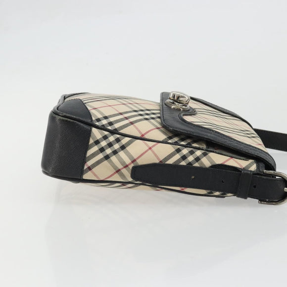 BURBERRY Nova Check Shoulder Bag Canvas Beige Silver Auth INZ091