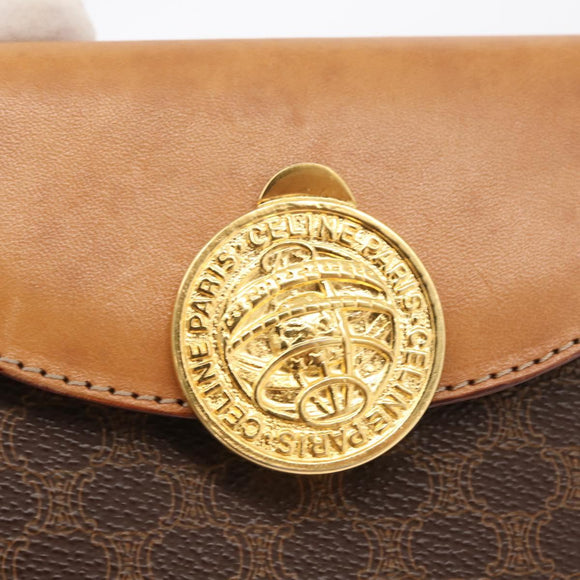CELINE Macadam Canvas Medallion Hand Bag PVC Leather Brown Gold Auth INZ093A